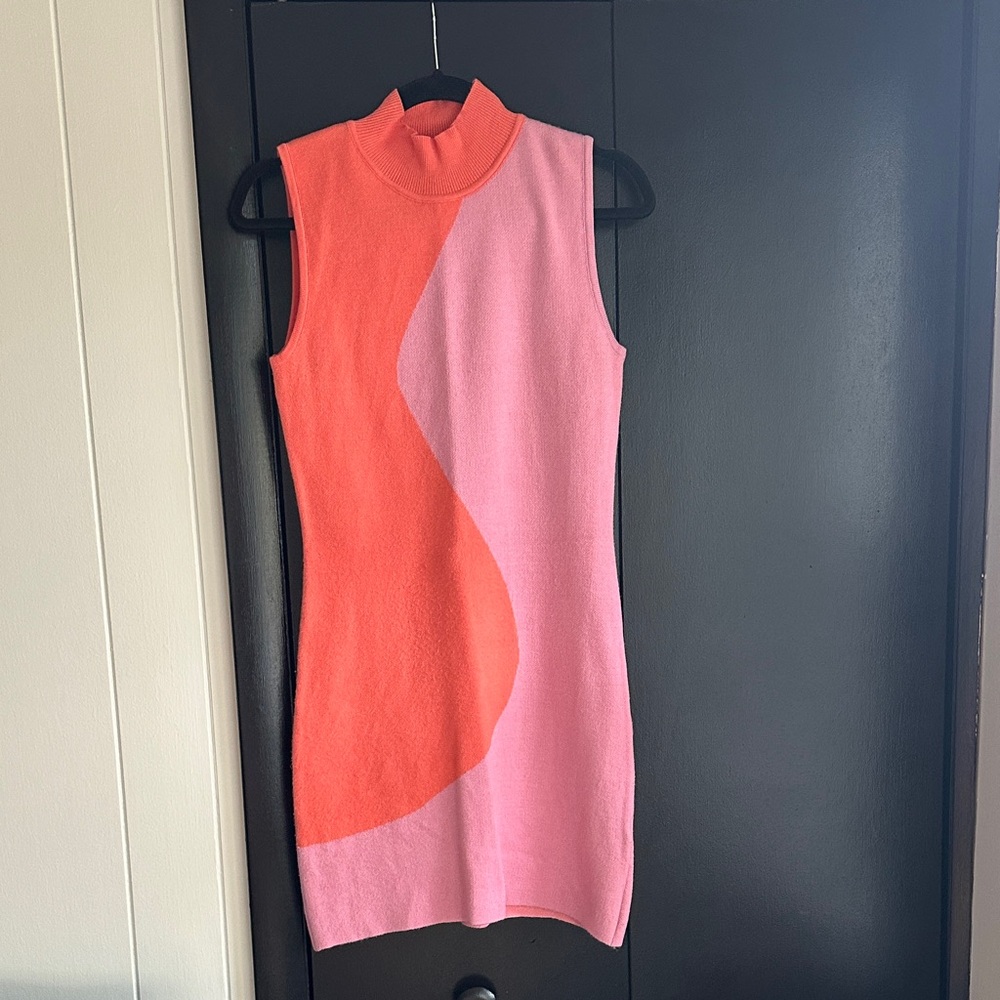Sleeveless Pink and Orange Knit Dress